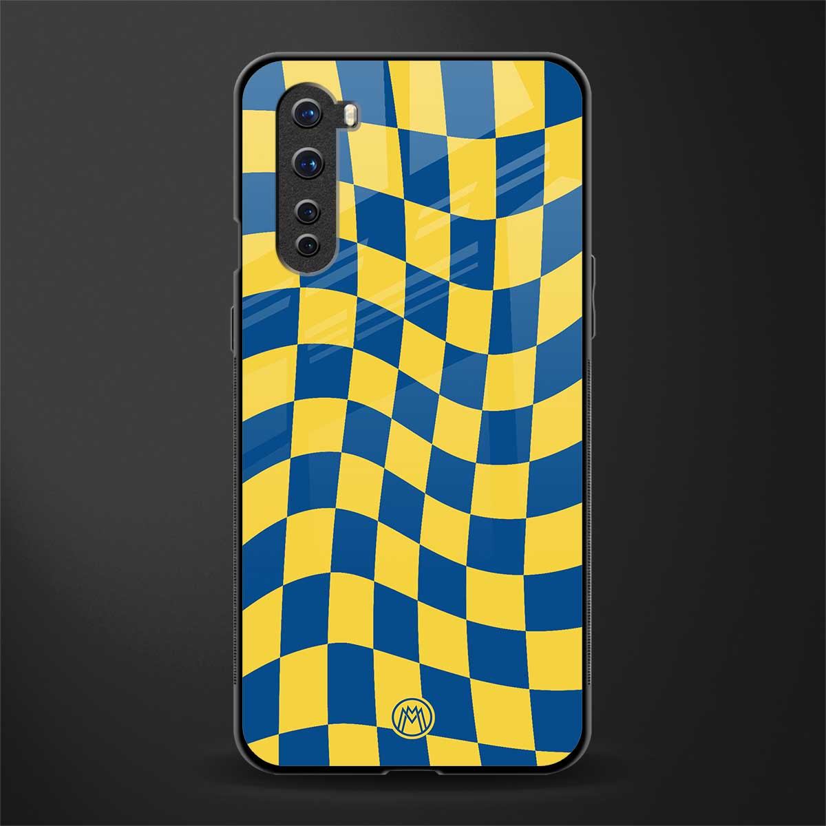 yellow blue trippy check pattern glass case for oneplus nord ac2001 image