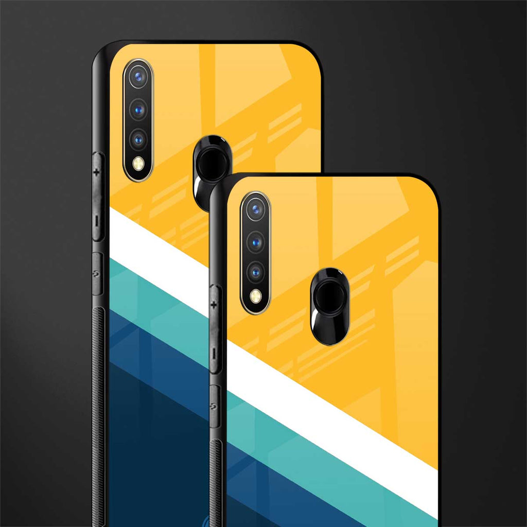 yellow white blue pattern stripes glass case for vivo u20 image-2
