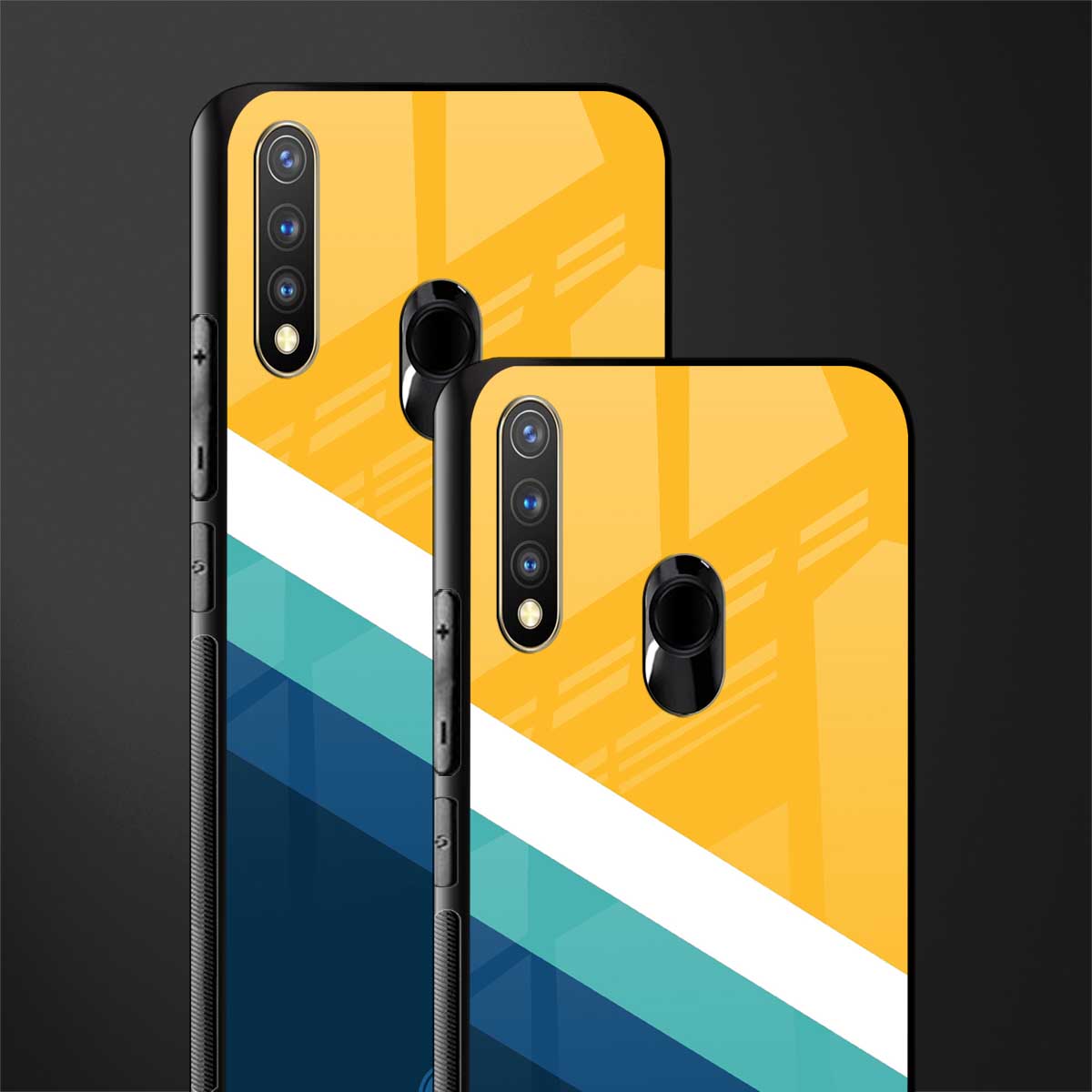 yellow white blue pattern stripes glass case for vivo y19 image-2
