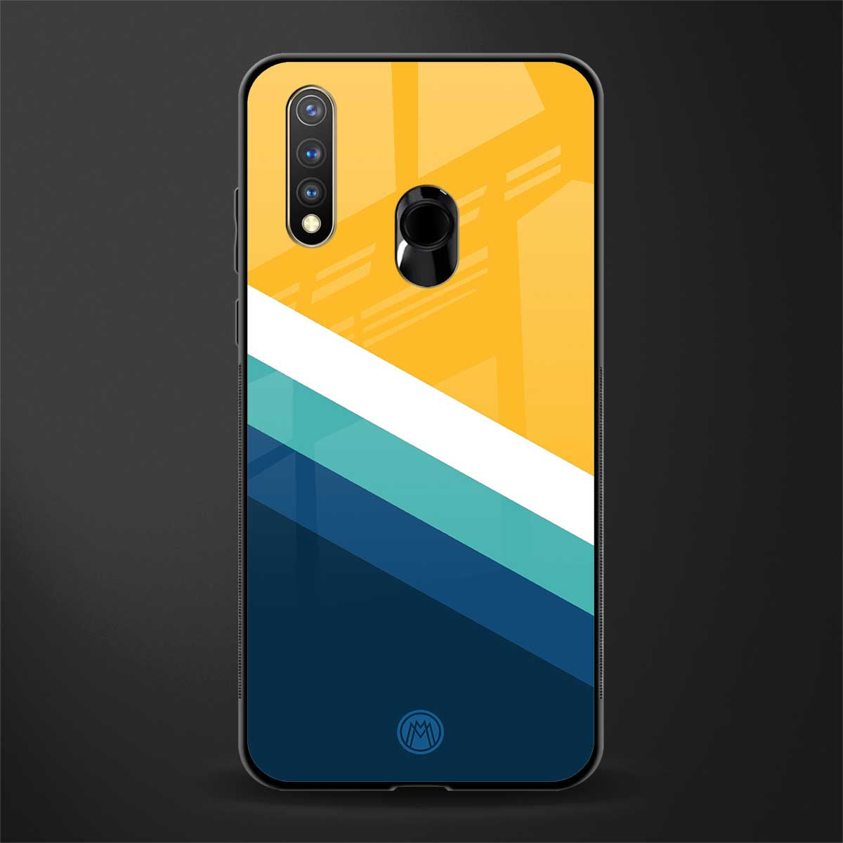 yellow white blue pattern stripes glass case for vivo u20 image
