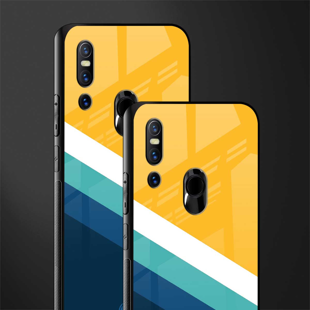 yellow white blue pattern stripes glass case for vivo v15 image-2