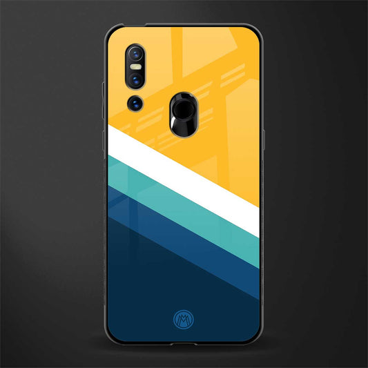 yellow white blue pattern stripes glass case for vivo v15 image
