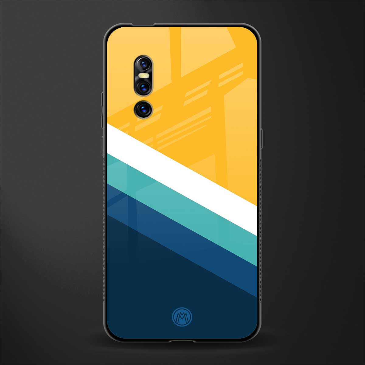 yellow white blue pattern stripes glass case for vivo v15 pro image