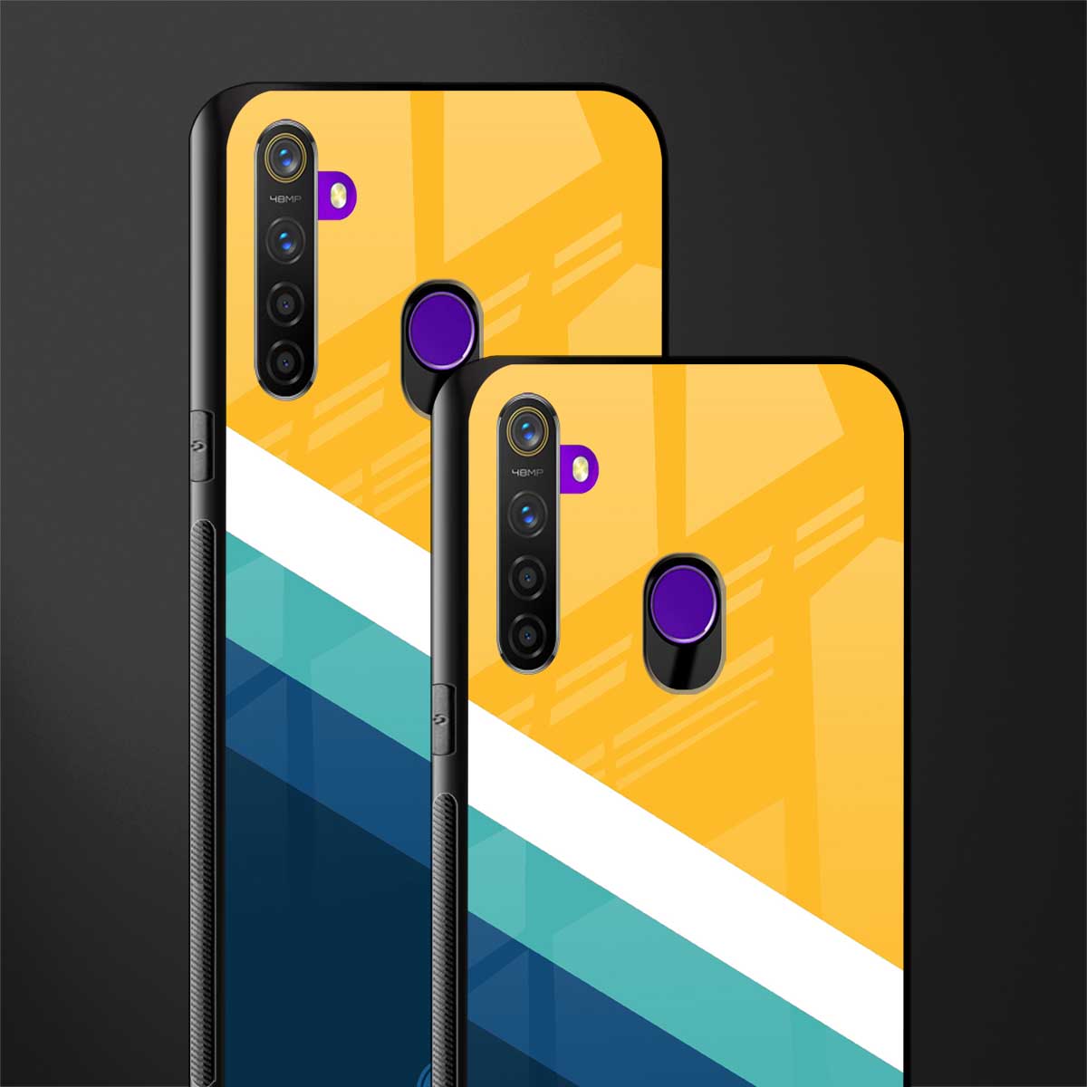 yellow white blue pattern stripes glass case for realme 5s image-2