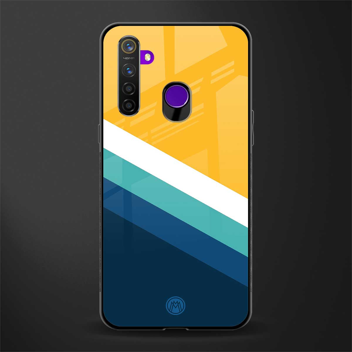 yellow white blue pattern stripes glass case for realme 5 image