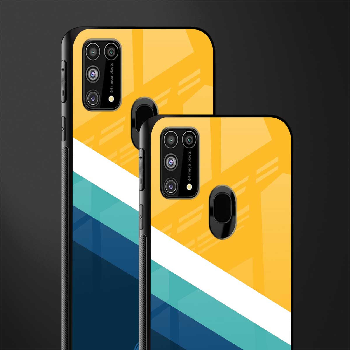 yellow white blue pattern stripes glass case for samsung galaxy m31 prime edition image-2
