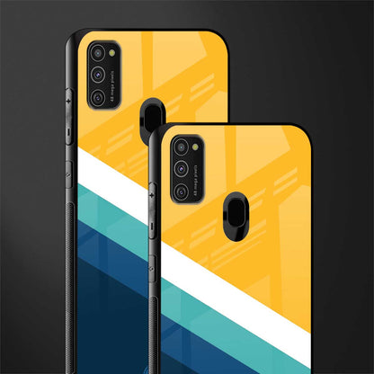 yellow white blue pattern stripes glass case for samsung galaxy m21 image-2
