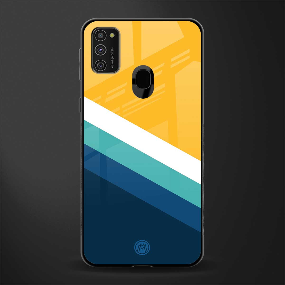 yellow white blue pattern stripes glass case for samsung galaxy m30s image