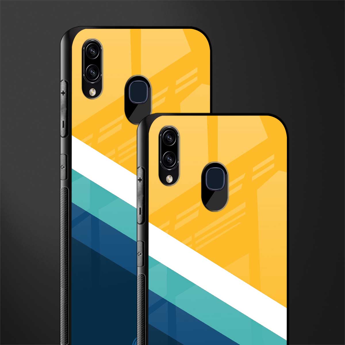 yellow white blue pattern stripes glass case for samsung galaxy a30 image-2