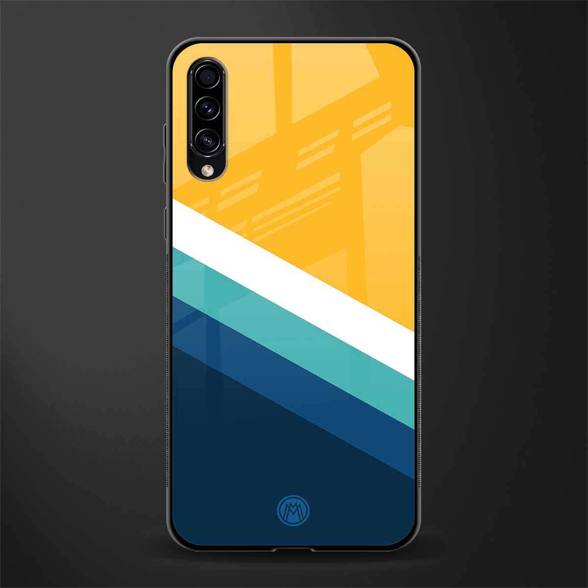 yellow white blue pattern stripes glass case for samsung galaxy a70 image