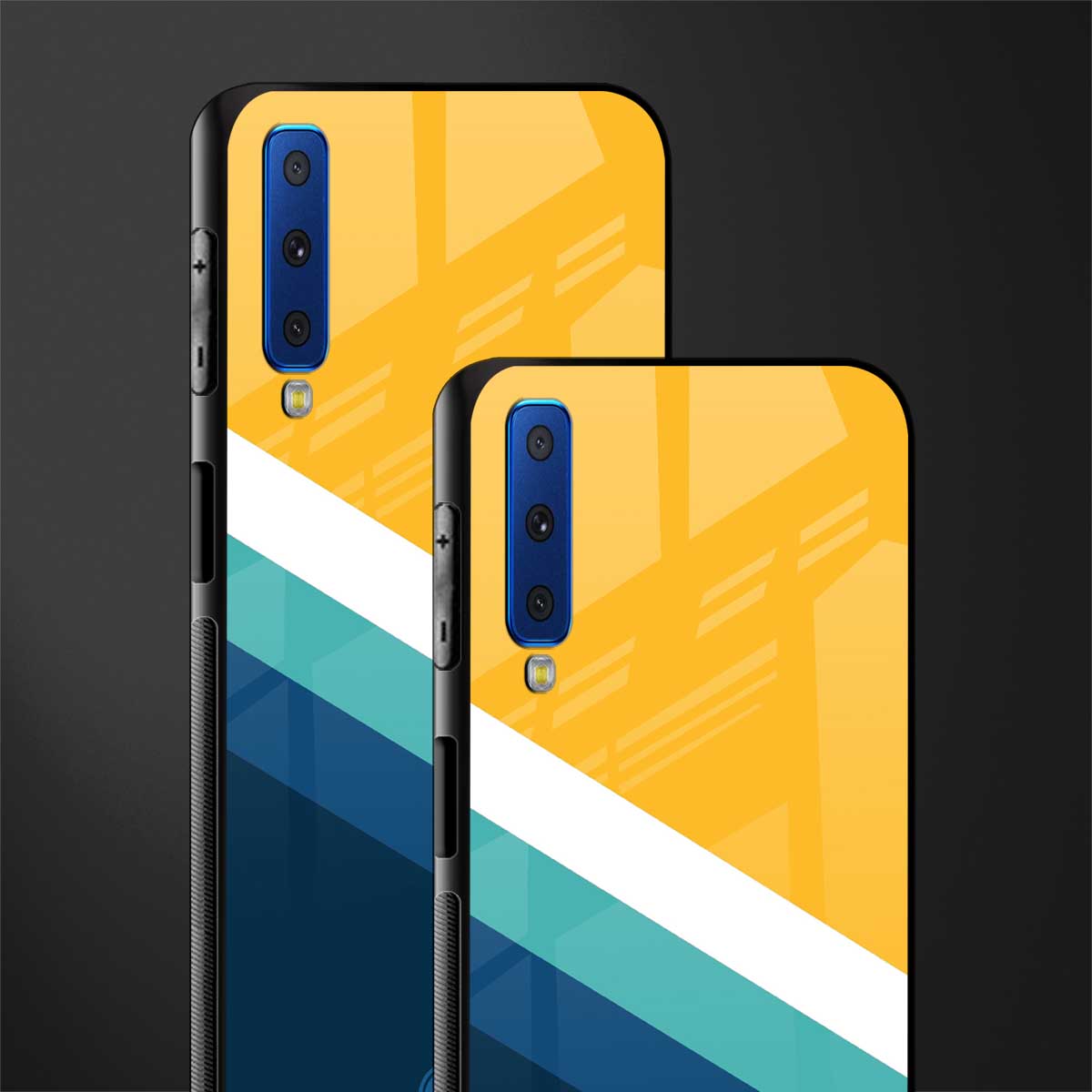 yellow white blue pattern stripes glass case for samsung galaxy a7 2018 image-2