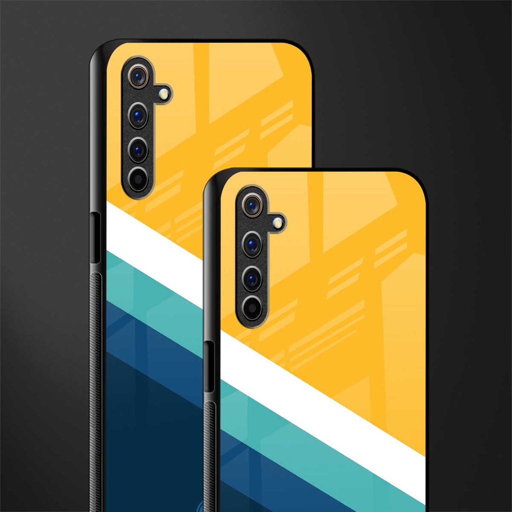 yellow white blue pattern stripes glass case for realme 6 image-2