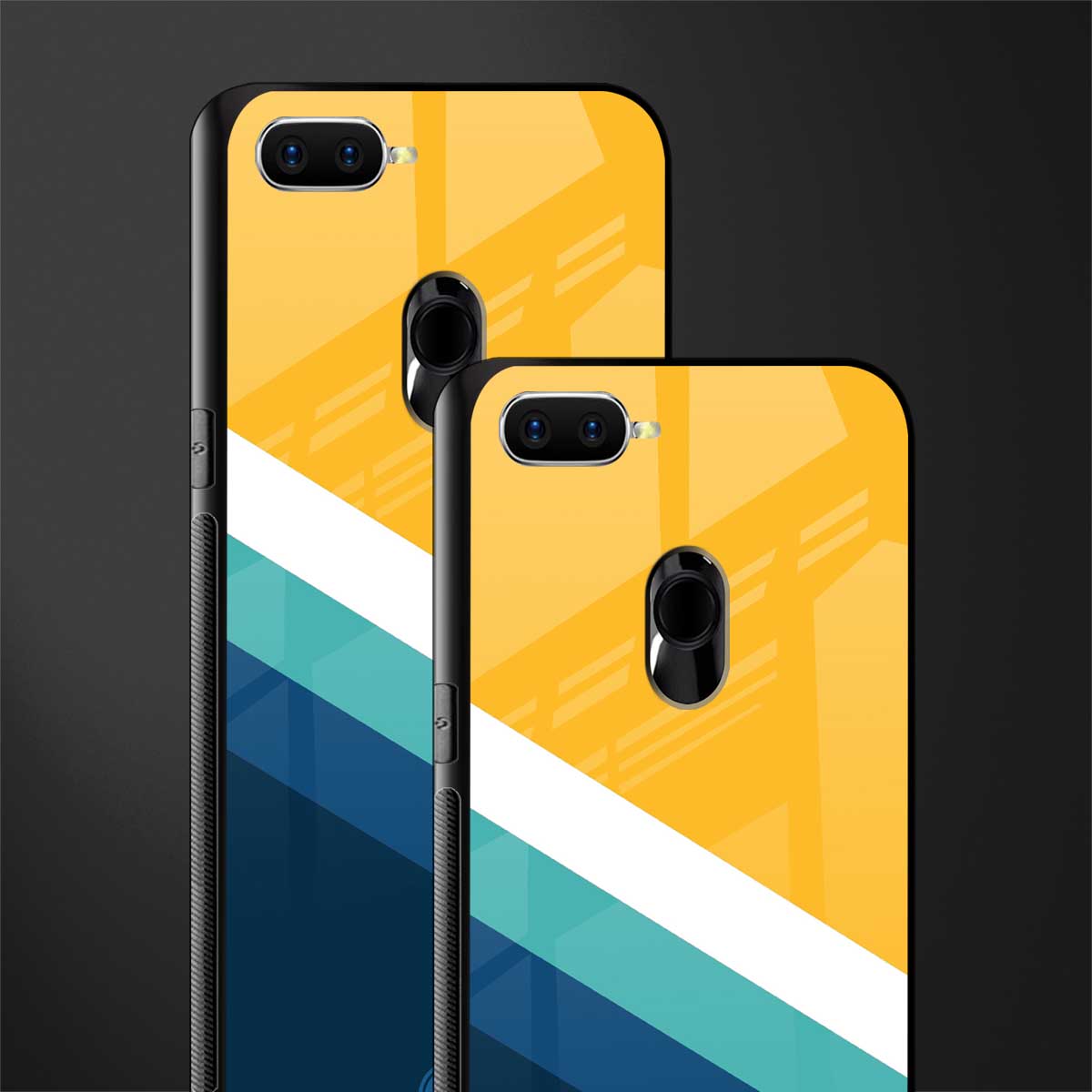 yellow white blue pattern stripes glass case for oppo a7 image-2
