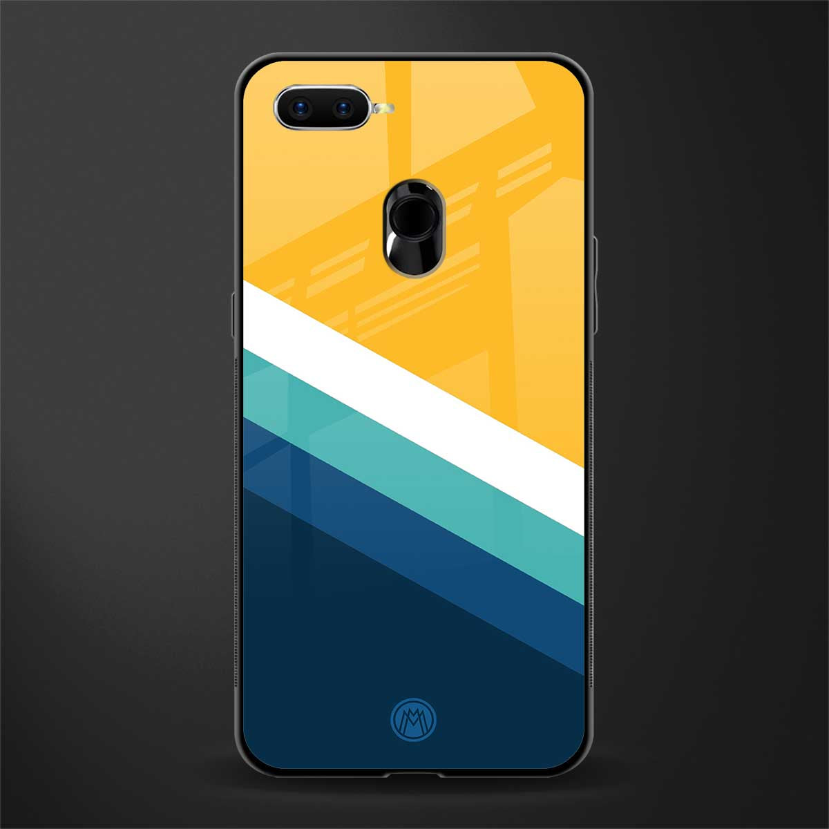 yellow white blue pattern stripes glass case for oppo a12 image