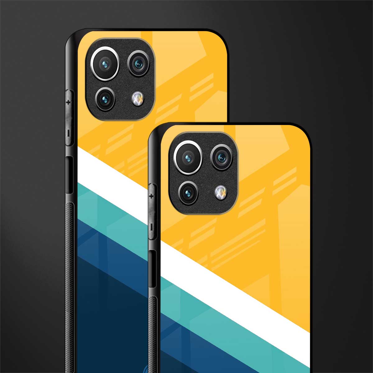 yellow white blue pattern stripes glass case for mi 11 lite image-2
