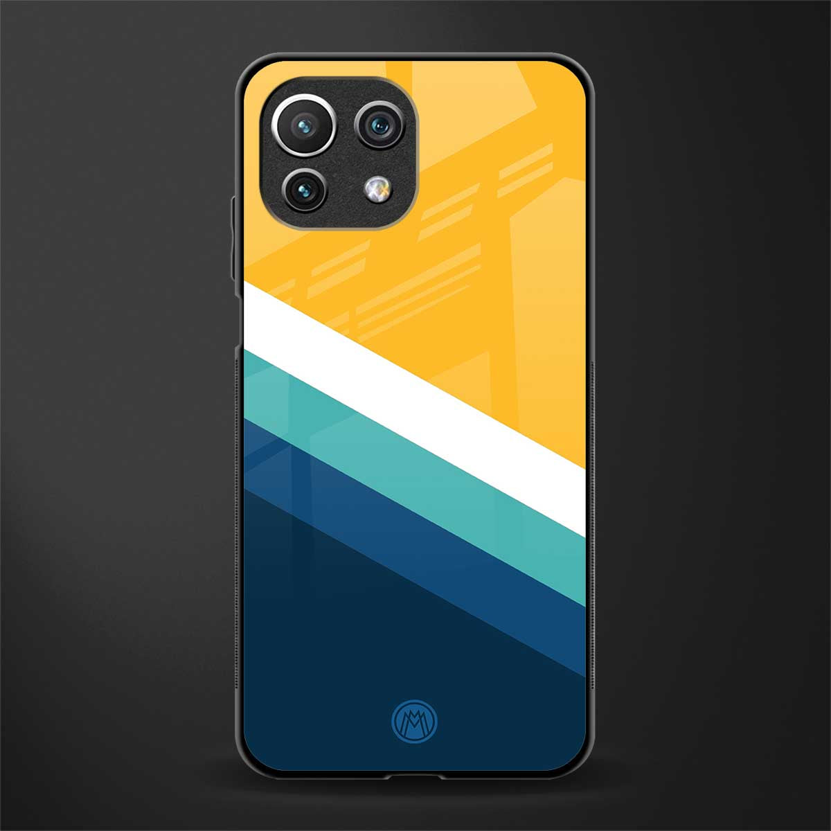 yellow white blue pattern stripes glass case for mi 11 lite image