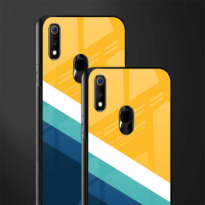yellow white blue pattern stripes glass case for realme 3 pro image-2