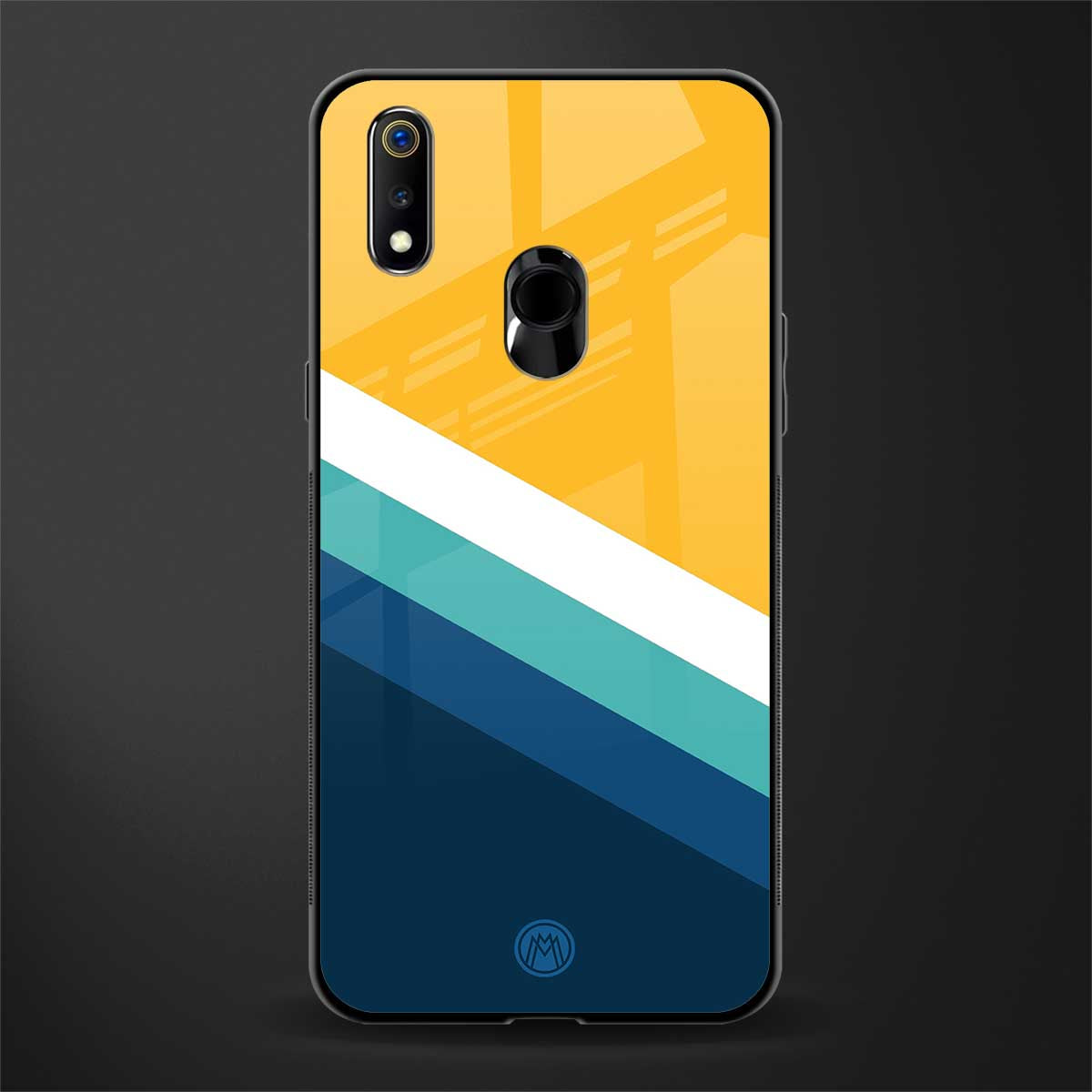 yellow white blue pattern stripes glass case for realme 3 pro image