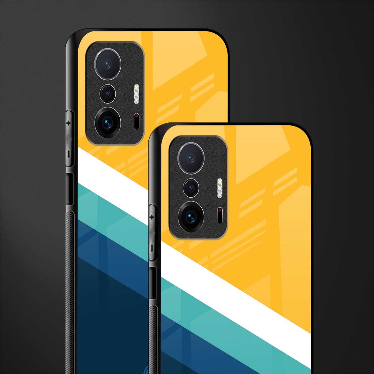 yellow white blue pattern stripes glass case for mi 11t pro 5g image-2