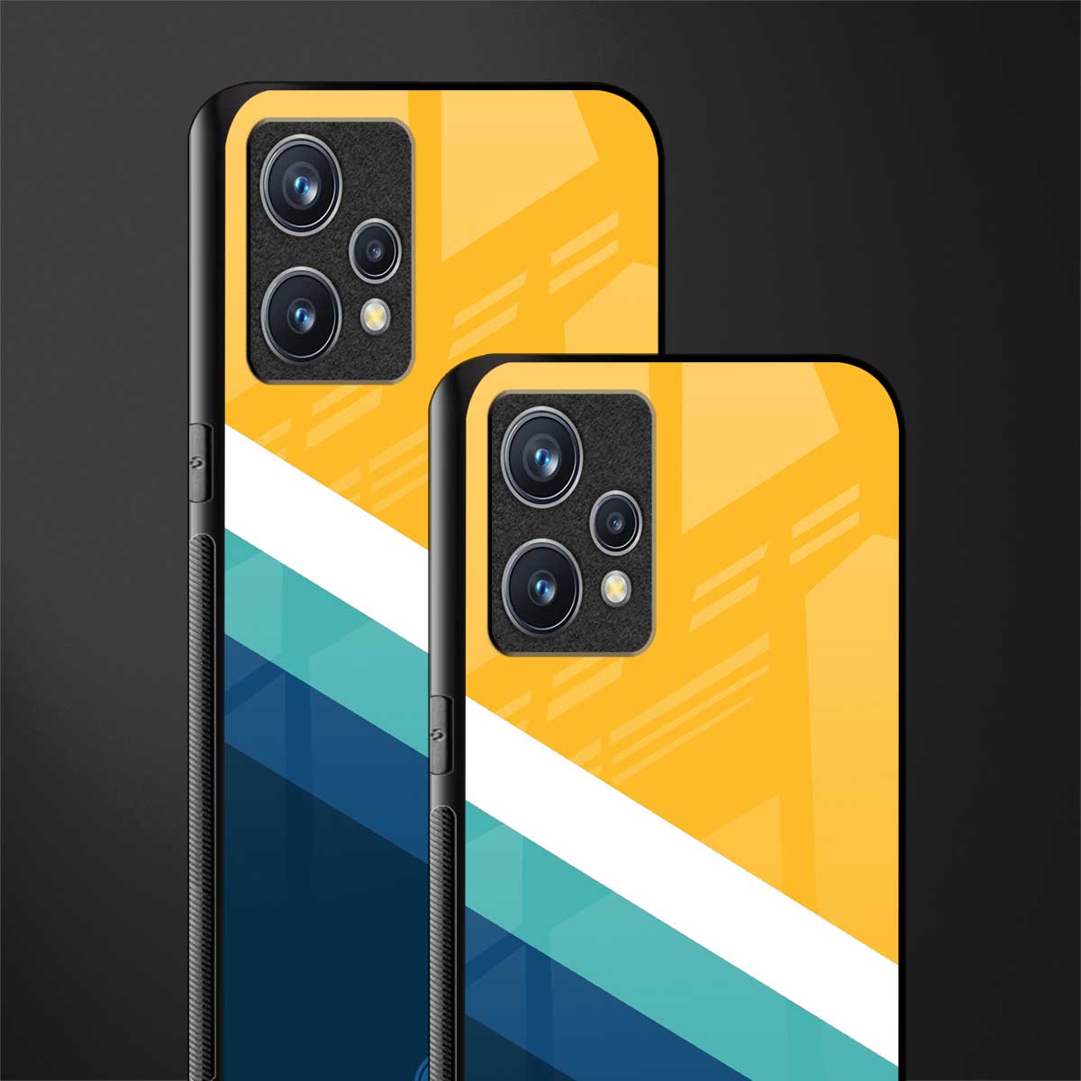yellow white blue pattern stripes glass case for realme 9 4g image-2