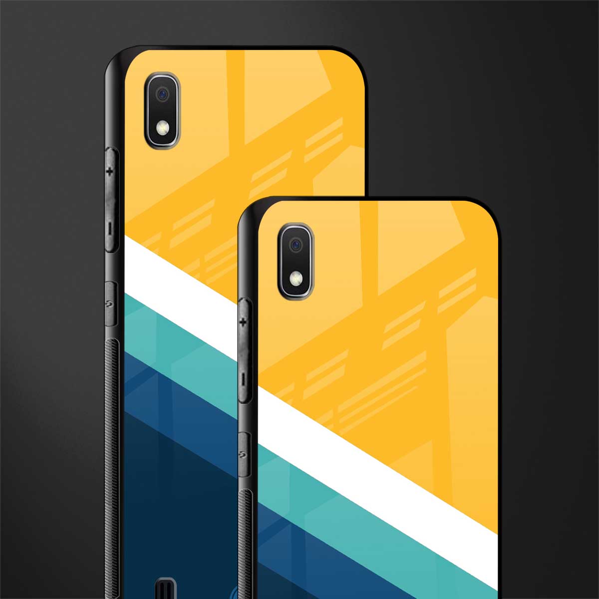 yellow white blue pattern stripes glass case for samsung galaxy a10 image-2