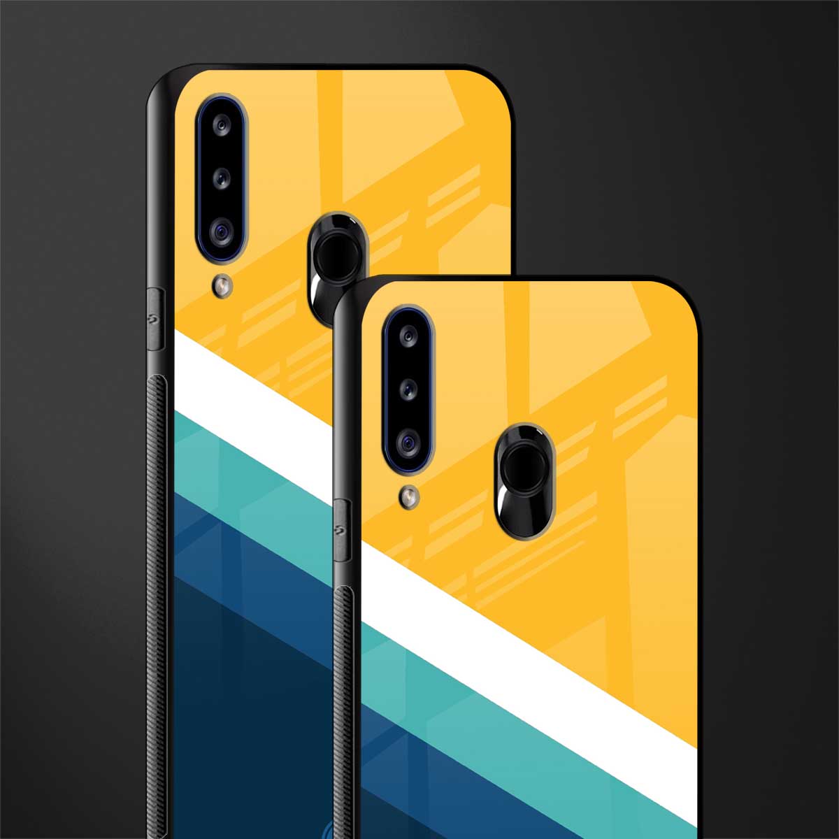 yellow white blue pattern stripes glass case for samsung galaxy a20s image-2