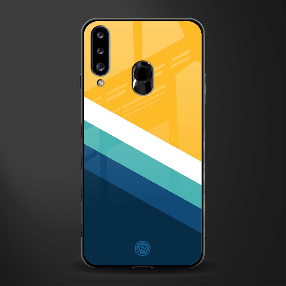 yellow white blue pattern stripes glass case for samsung galaxy a20s image