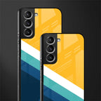 yellow white blue pattern stripes glass case for samsung galaxy s21 fe 5g image-2