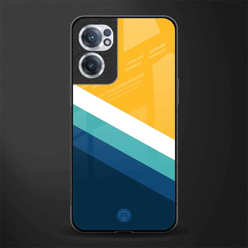 yellow white blue pattern stripes glass case for oneplus nord ce 2 5g image