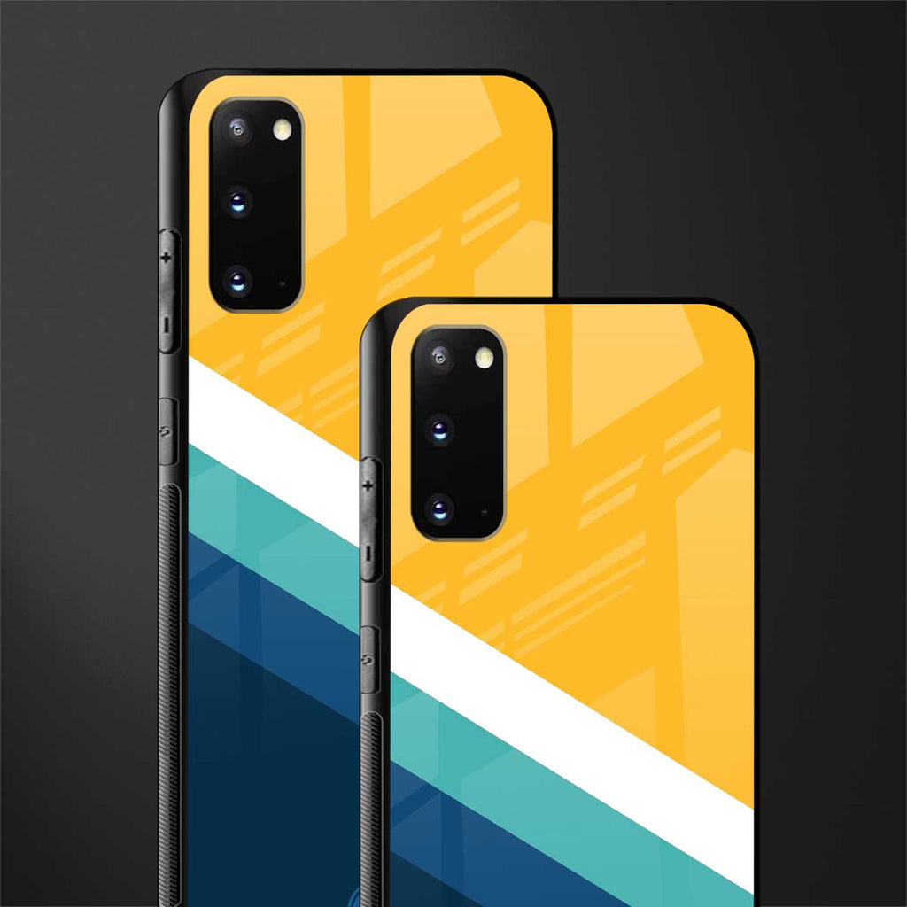 yellow white blue pattern stripes glass case for samsung galaxy s20 image-2