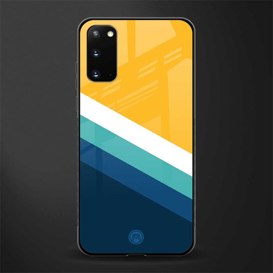 yellow white blue pattern stripes glass case for samsung galaxy s20 image