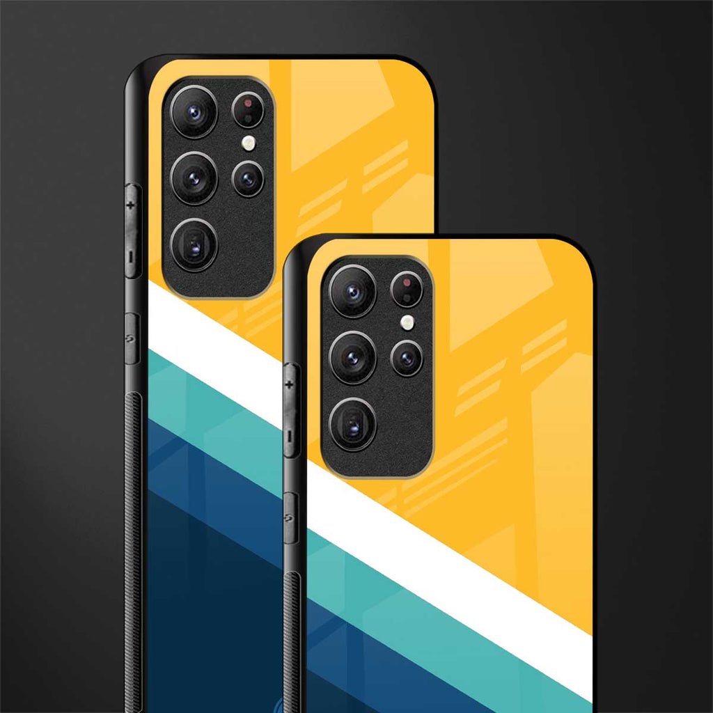 yellow white blue pattern stripes glass case for samsung galaxy s21 ultra image-2