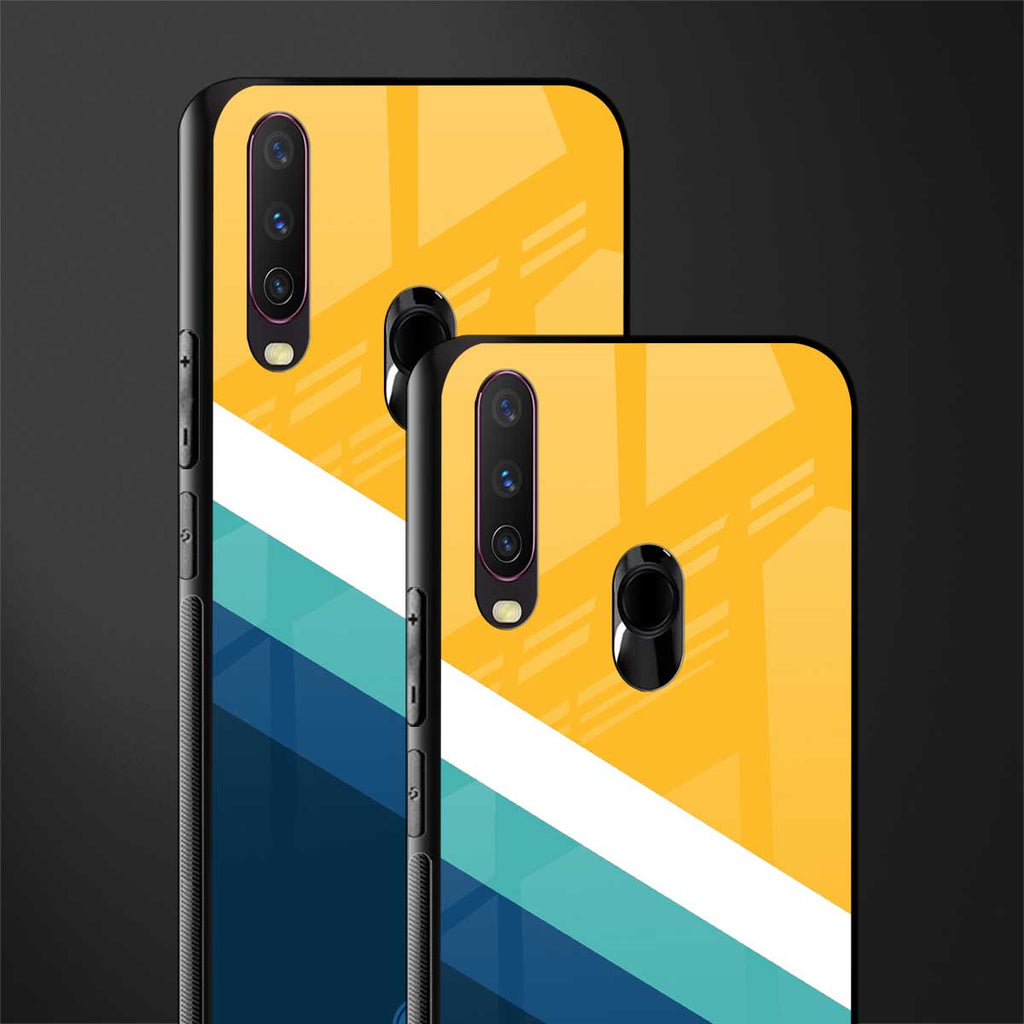 yellow white blue pattern stripes glass case for vivo y12 image-2