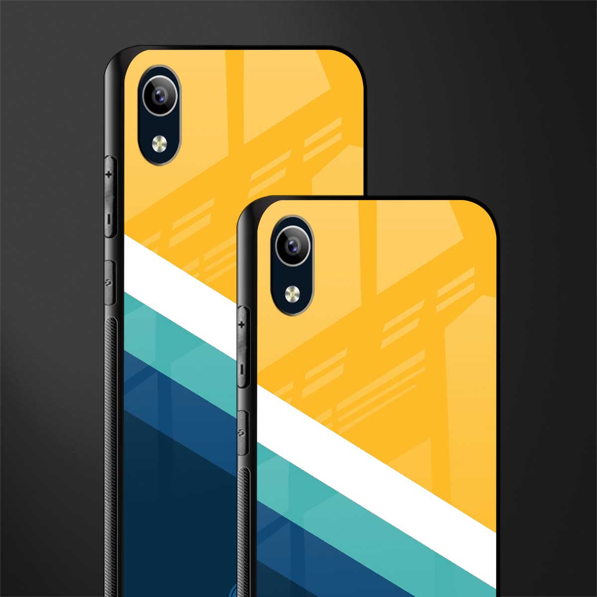 yellow white blue pattern stripes glass case for vivo y1s without fingerprint image-2