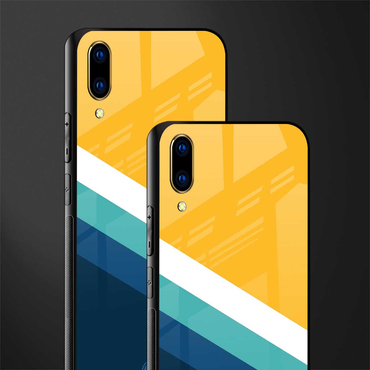 yellow white blue pattern stripes glass case for vivo v11 pro image-2