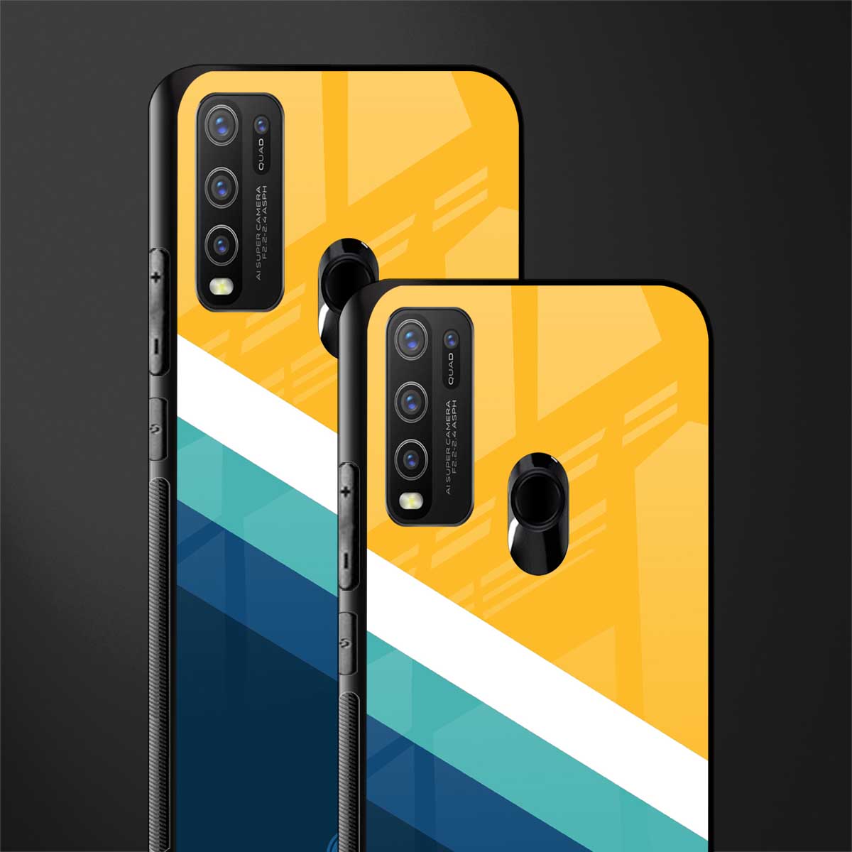 yellow white blue pattern stripes glass case for vivo y50 image-2