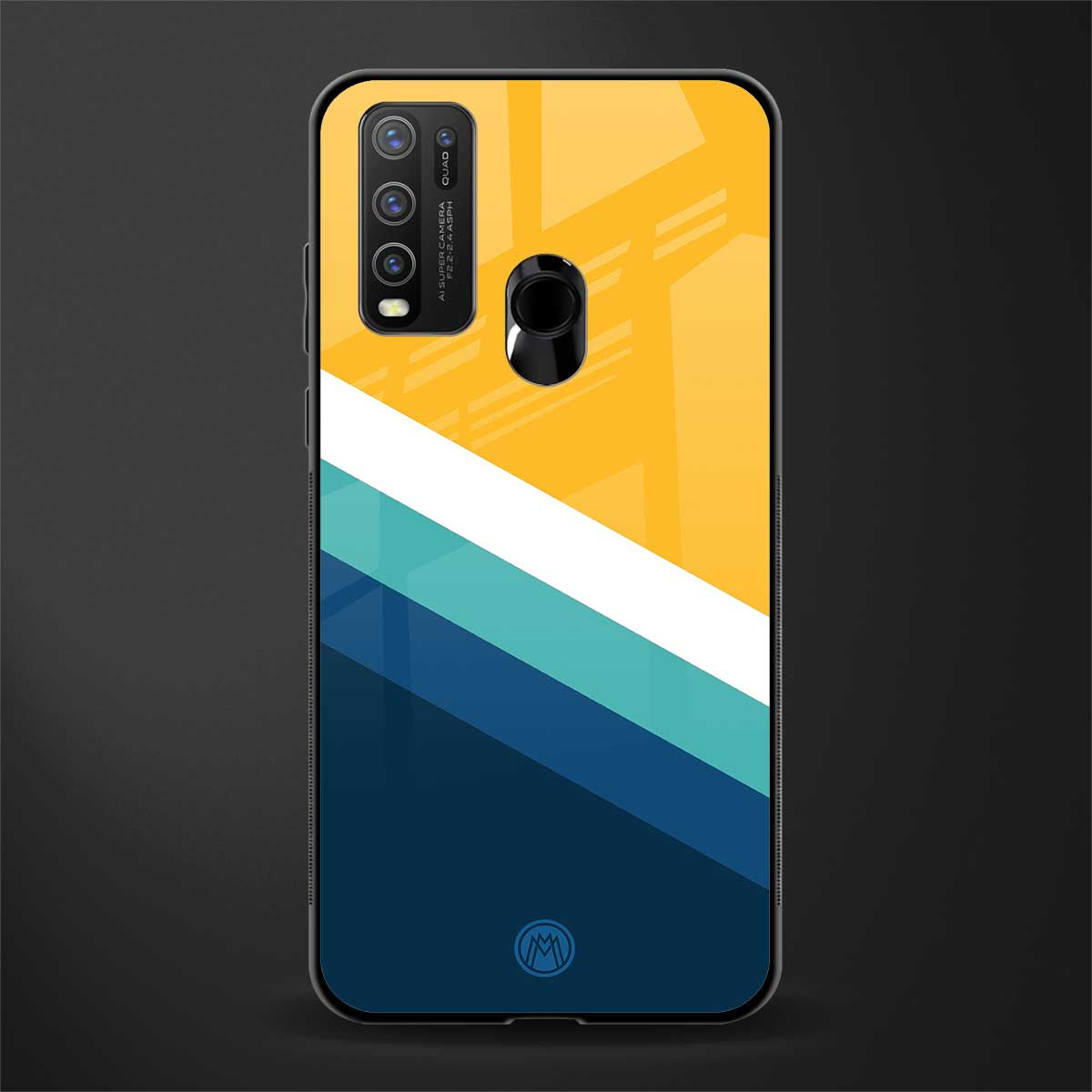 yellow white blue pattern stripes glass case for vivo y50 image