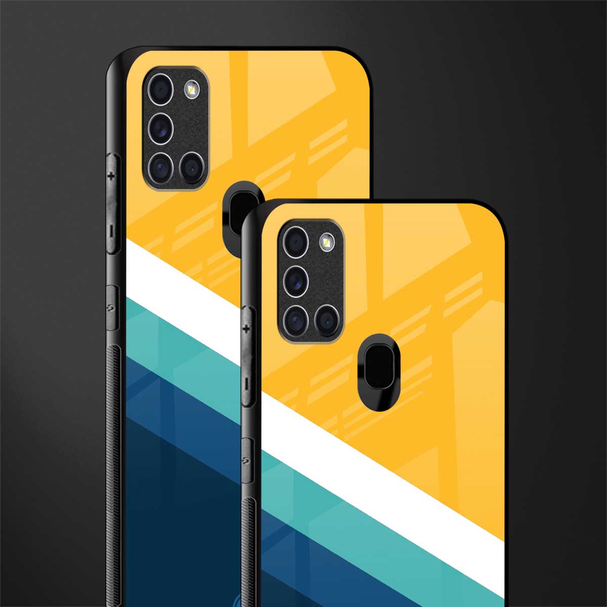 yellow white blue pattern stripes glass case for samsung galaxy a21s image-2