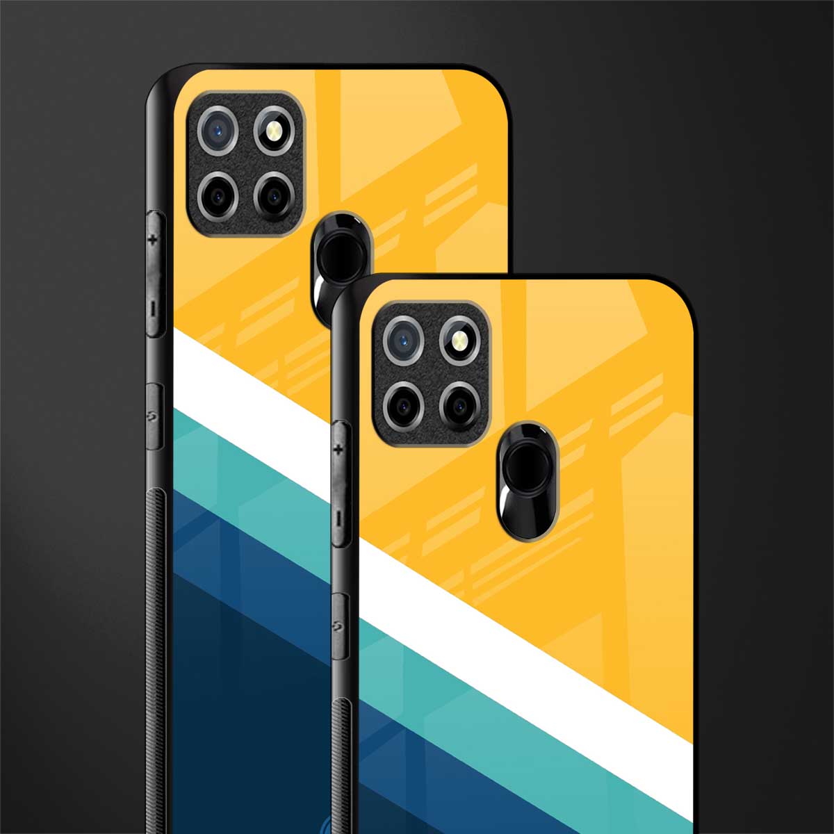 yellow white blue pattern stripes glass case for realme narzo 30a image-2