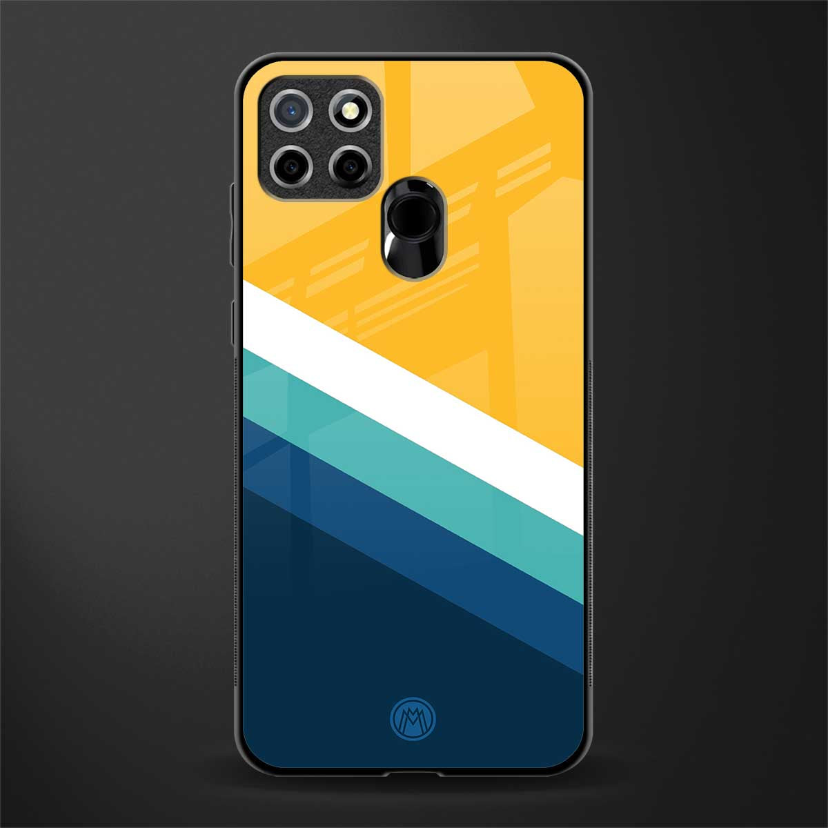 yellow white blue pattern stripes glass case for realme narzo 20 image