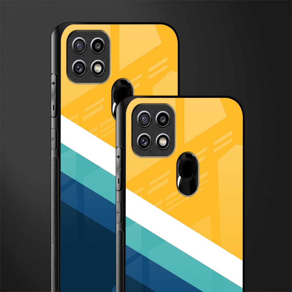 yellow white blue pattern stripes glass case for oppo a15 image-2