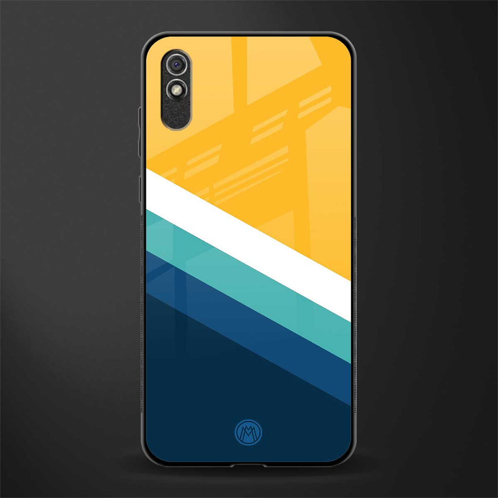 yellow white blue pattern stripes glass case for redmi 9i image