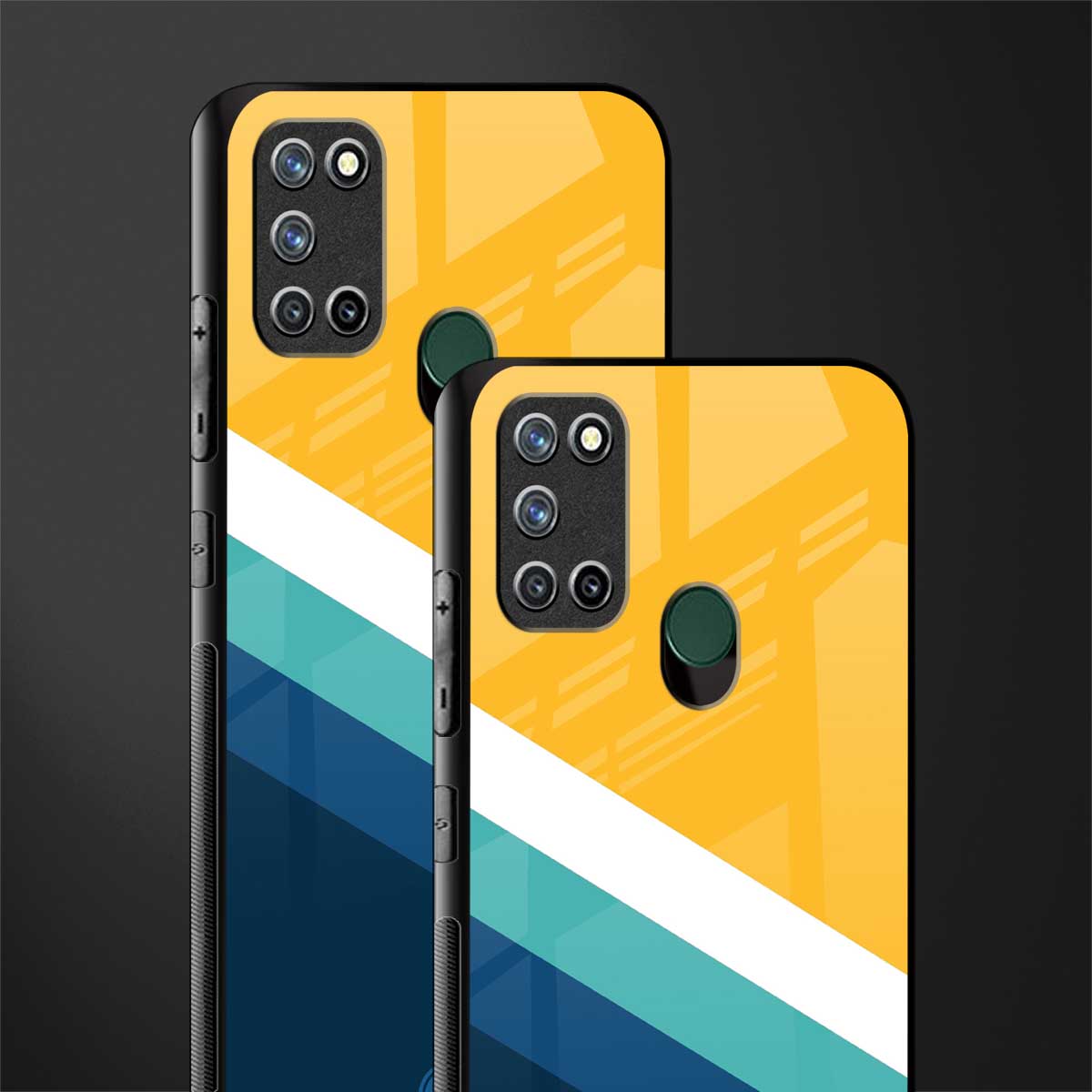 yellow white blue pattern stripes glass case for realme 7i image-2