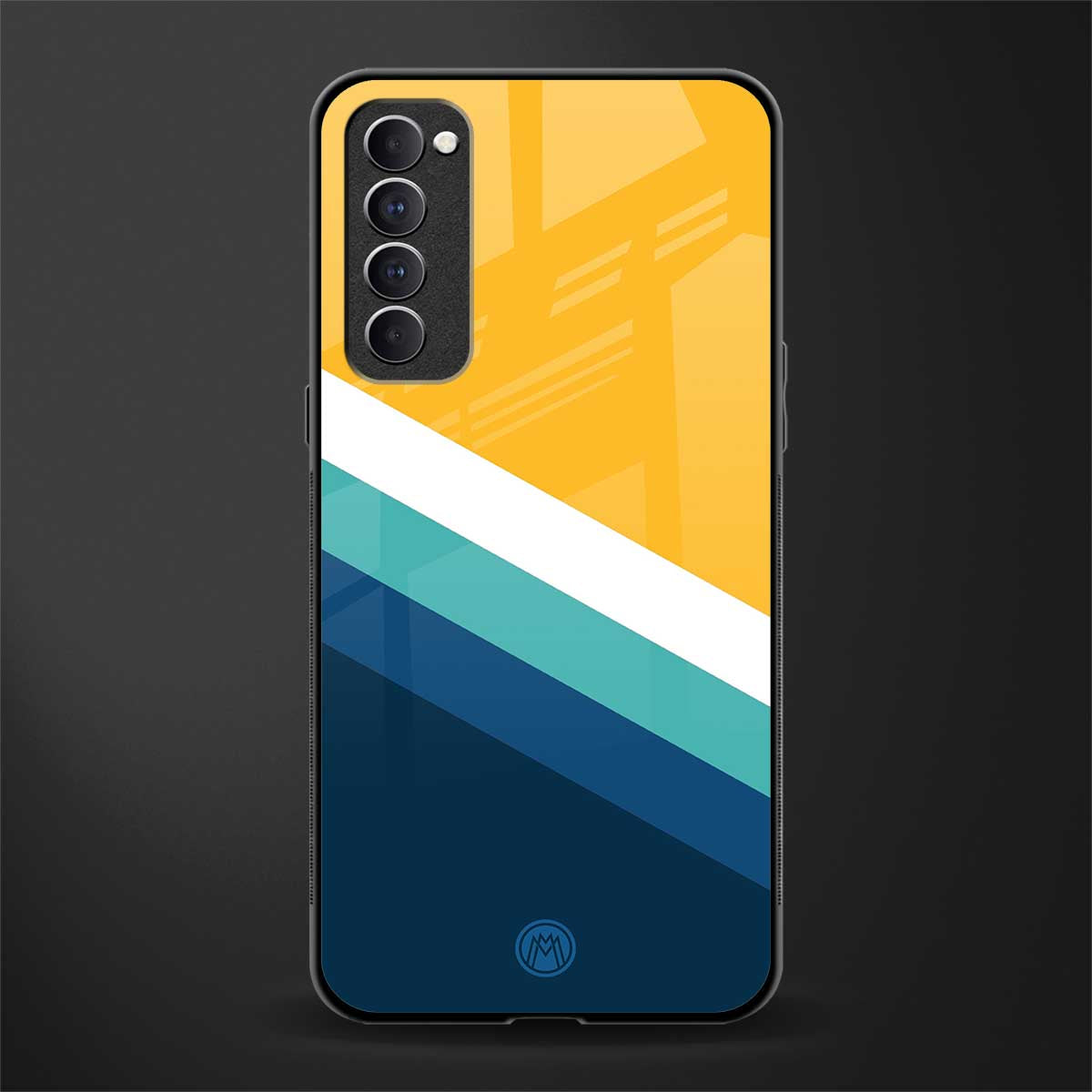 yellow white blue pattern stripes glass case for oppo reno 4 pro image