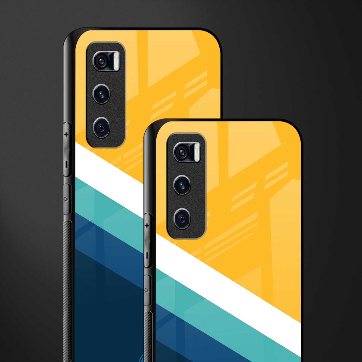 yellow white blue pattern stripes glass case for vivo v20 se image-2