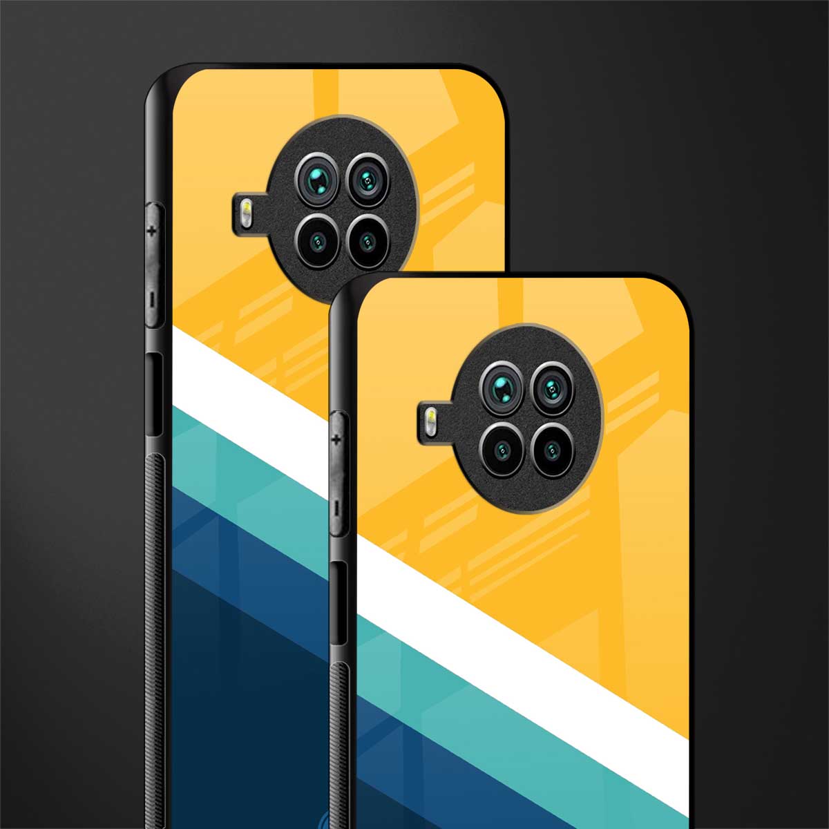 yellow white blue pattern stripes glass case for mi 10i image-2