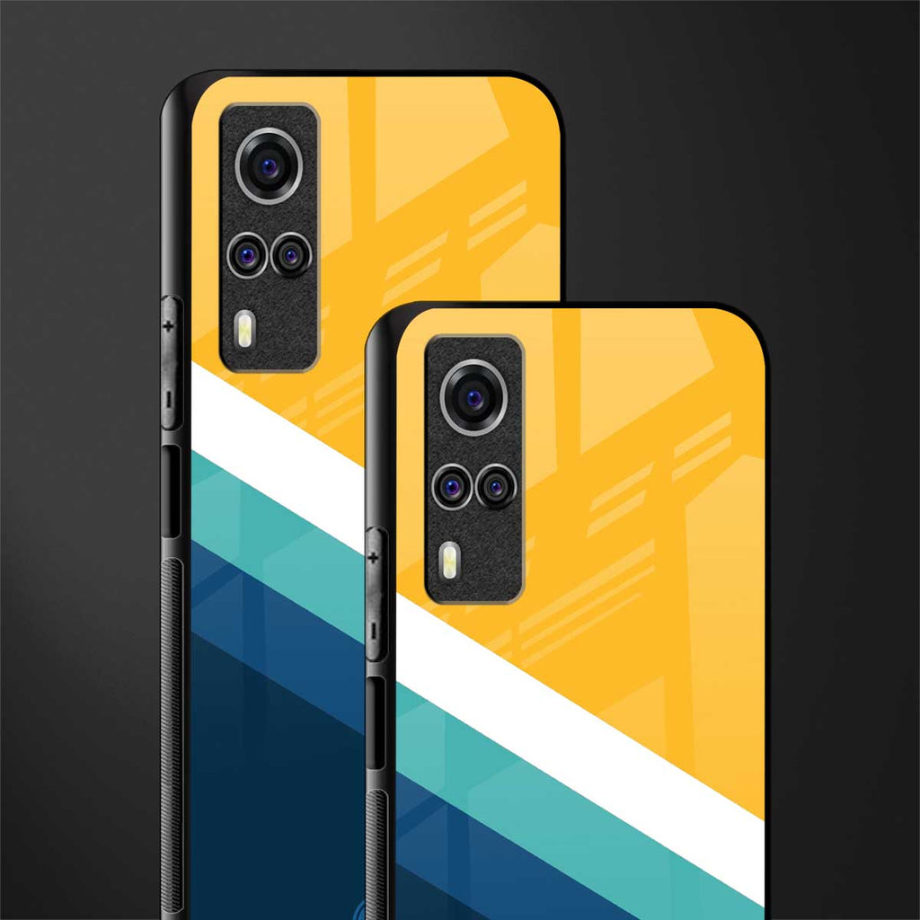 yellow white blue pattern stripes glass case for vivo y31 image-2