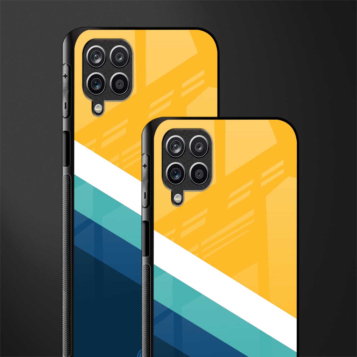 yellow white blue pattern stripes glass case for samsung galaxy m12 image-2