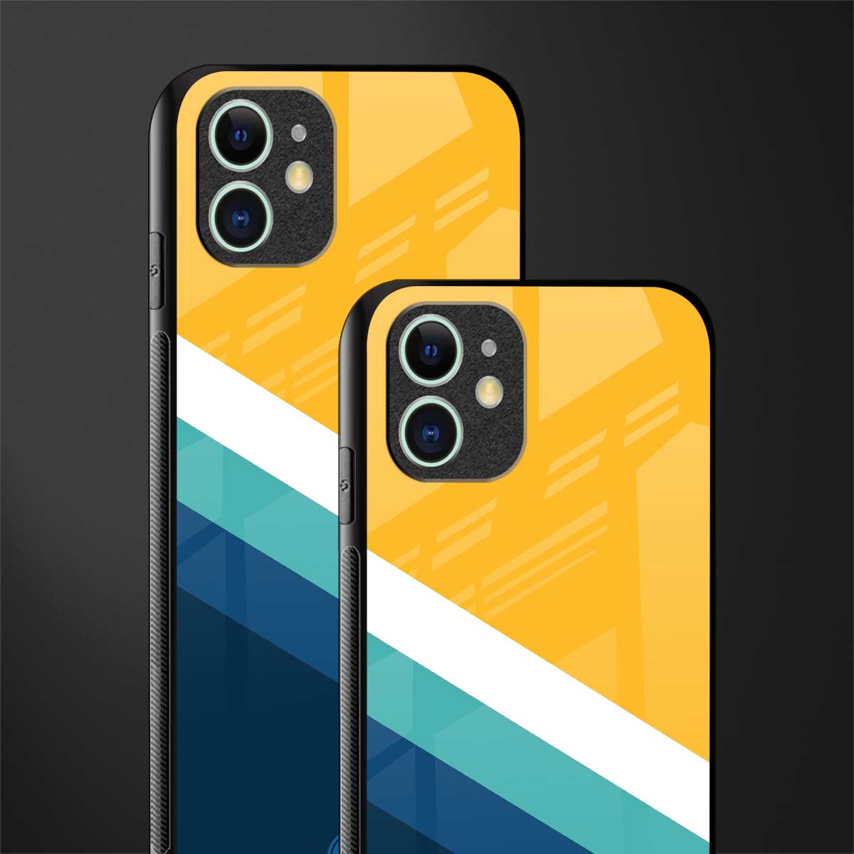 yellow white blue pattern stripes glass case for iphone 12 image-2