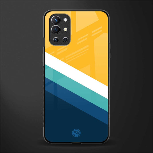yellow white blue pattern stripes glass case for oneplus 9r image